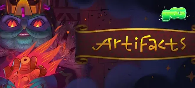 Visual na presentasyon ng slot game na Artifacts na nagpapakita ng sinaunang tema.